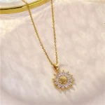 Golden Vermiculite To Sunflower Pendant Personalized Titanium Steel Necklace Women Fresh Trend Fashion Jewelry - Image 5