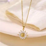 Golden Vermiculite To Sunflower Pendant Personalized Titanium Steel Necklace Women Fresh Trend Fashion Jewelry - Image 6