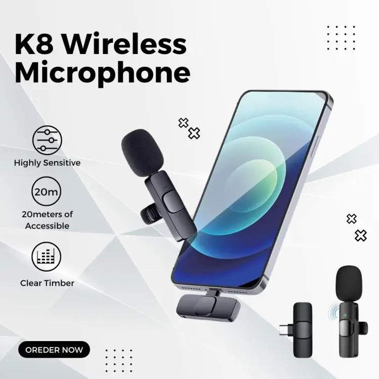 K8 Wireless Microphone for YouTube Vlogging, Video Recording Online Classes with Noise Cancellation Mic Supports (Type  C) - Image 3