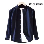 Men's Solid Colour Ban color Shirt (Navy) - Image 2