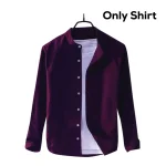 Men's Solid Colour Ban color Shirt  (purple) - Image 2