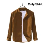 Men's Solid Colour Ban color Shirt(Golden) - Image 3